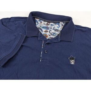 Mens Robert Graham Polo Size Medium Embroidered Skull Head Blue Classic‎ Fit
